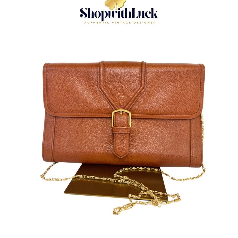 YSL Vintage Luxury Handbag Preloved Clutch YSL Secondhand Sling Bag Brown Used G